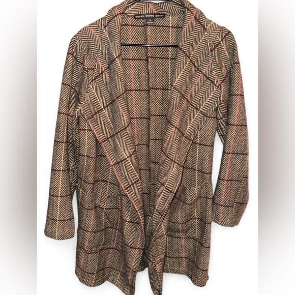 HYFVE Jackets & Blazers - Vintage HYFVE Brown Burgundy Black Pattern Herringbone Trench Coat Jacket EUC